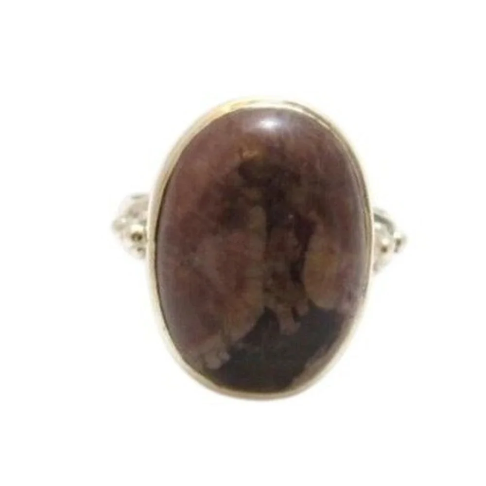 Vintage Brown Agate Gemstone Oval Sterling Silver 925‎ Ring*Size 8.5